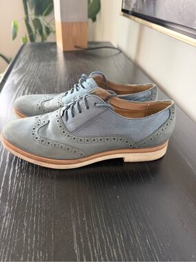 Geox Women's Light Blue Brogue Wingtip Oxfords Genuine Leather / Suede